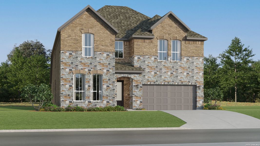 Front exterior of a new home in Brookmill, San Antonio, TX, highlighting curb appeal (Image 2). Front exterior of a new home in Brookmill, San Antonio, TX, highlighting curb appeal (Image 2).