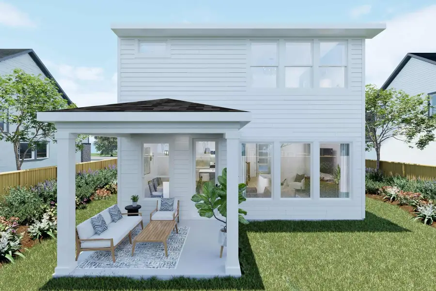 Representative exterior details of a home built from the The Adelia by David Weekley Homes in Double Creek Crossing Townhomes, Round Rock (Image 3).