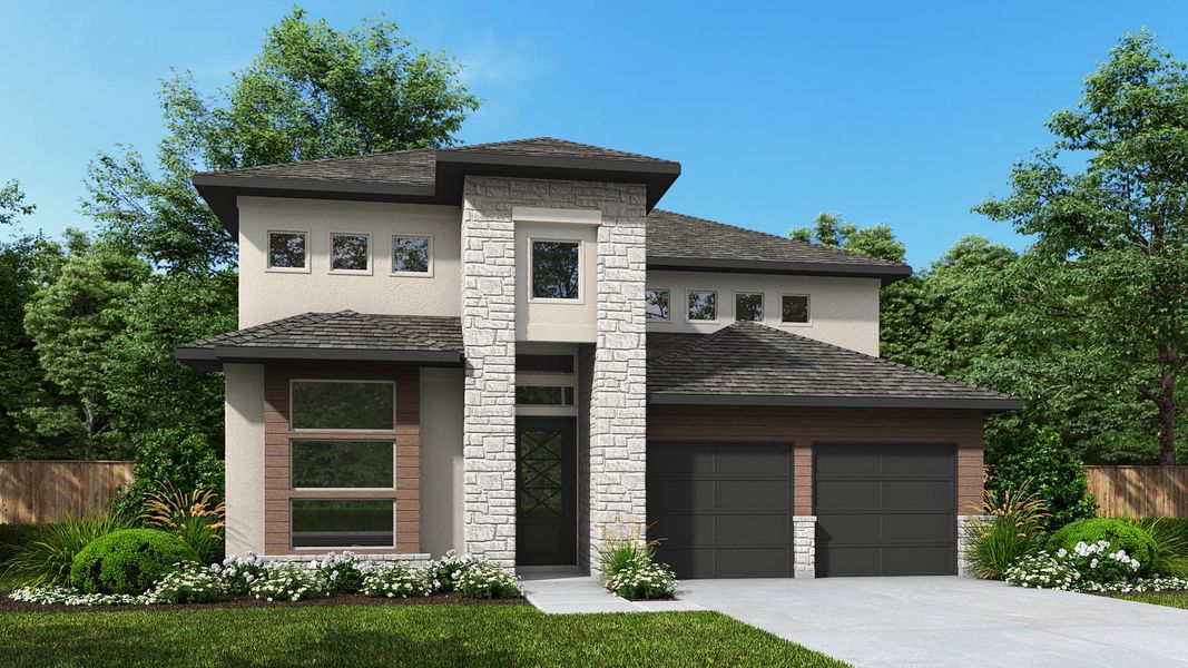 Representative exterior photo of a completed home built from the 2595W by Perry Homes in Hillstead 50', Lavon, TX (Image 6).