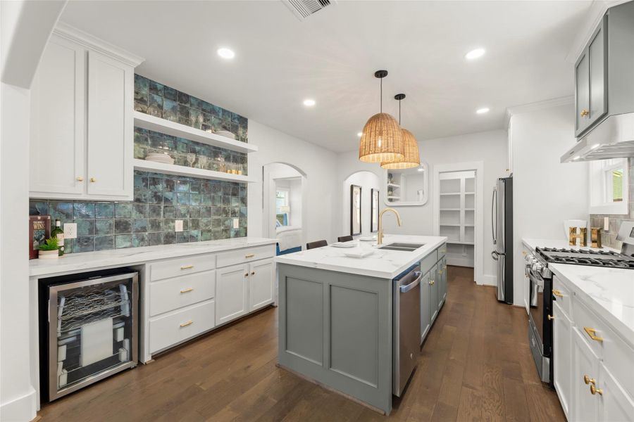 Wine fridge and custom built bar