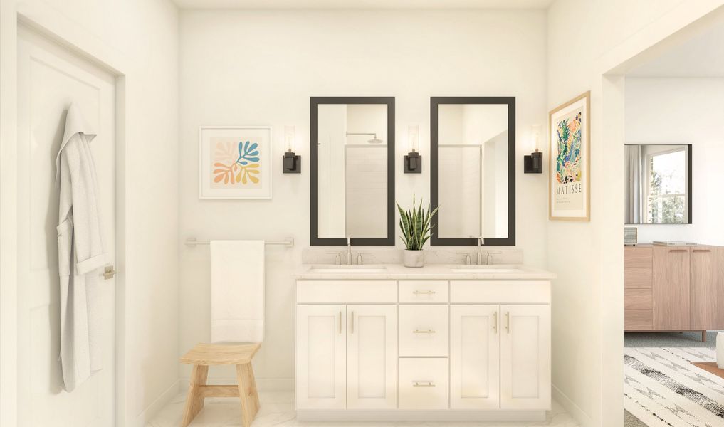 Primary bath with chrome fixtures