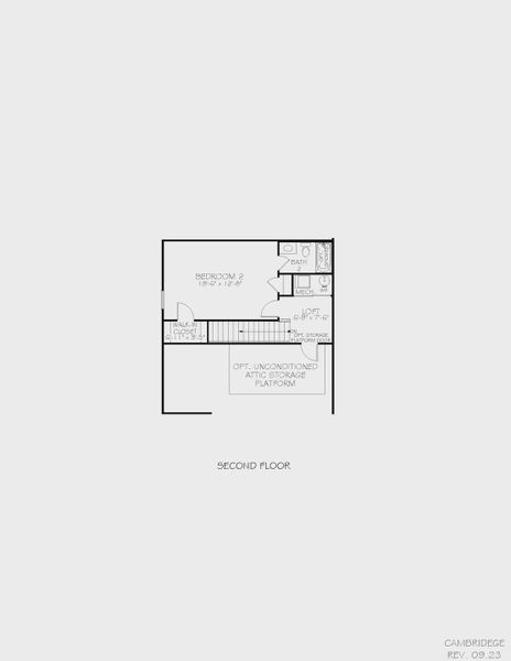 2D floor plan layout for the Cambridge by Epcon Communities in The Courtyards at Oak Grove, Durham, NC (Image 5).