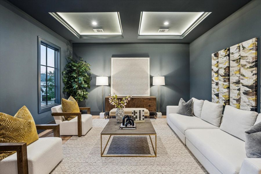 Another look at the media room. These huge walls will house a flatscreen with ease, and it’s prewired for surround sound and a projector. The dark walls and dramatic feel will make this your favorite room in the house!