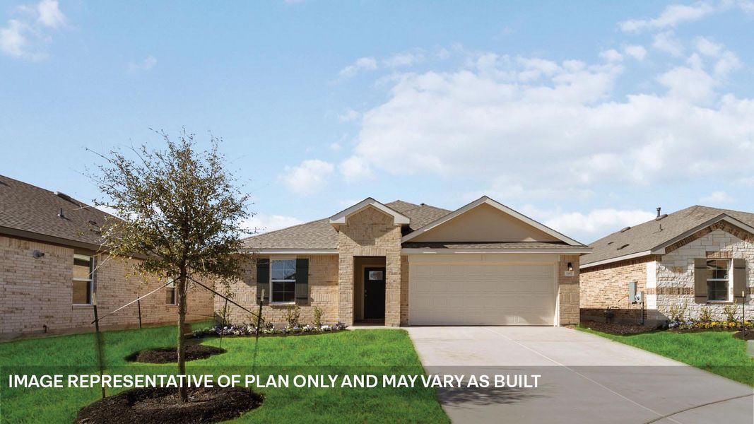 Front exterior of a new home in Bar W Ranch, Leander, TX, highlighting curb appeal (Image 1). Front exterior of a new home in Bar W Ranch, Leander, TX, highlighting curb appeal (Image 1).