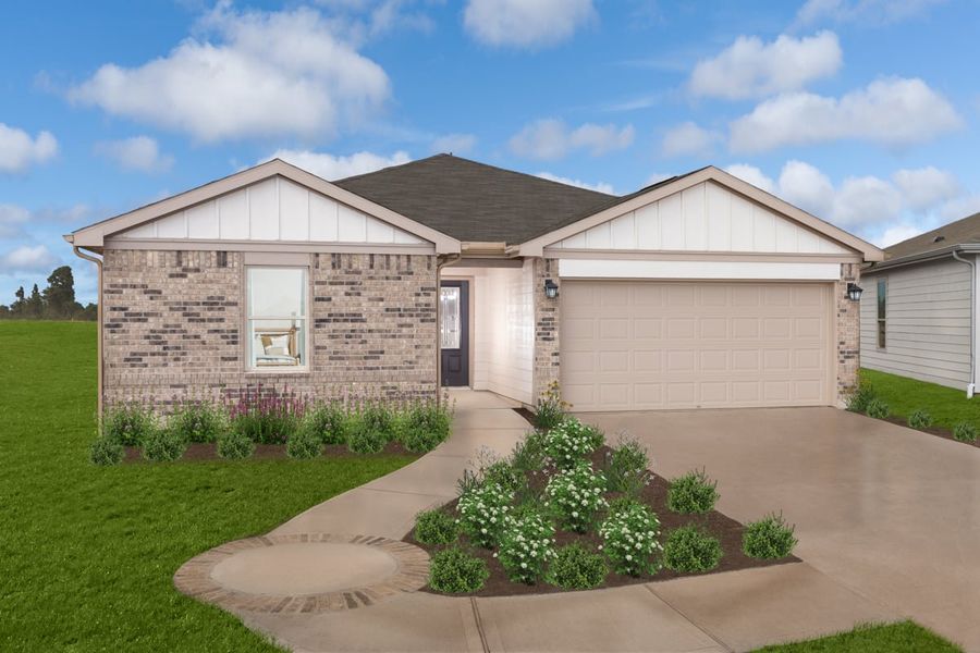 Representative exterior photo of a completed home built from the 2382 by KB Home in Madera Preserve, New Caney, TX (Image 21). Representative exterior photo of a completed home built from the 2382 by KB Home in Madera Preserve, New Caney, TX (Image 21).