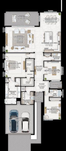 2D floor plan layout for the Aruba Grande by GL Homes in Valencia Del Mar, Boynton Beach, FL (Image 6).