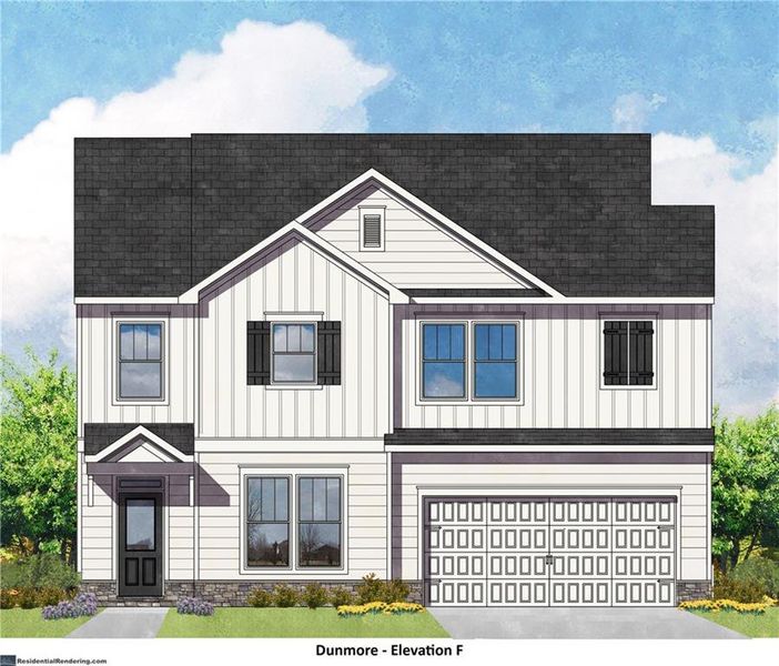 Exterior rendering of this home design in Hickory Heights, Acworth, GA (Image 2). Exterior rendering of this home design in Hickory Heights, Acworth, GA (Image 2).
