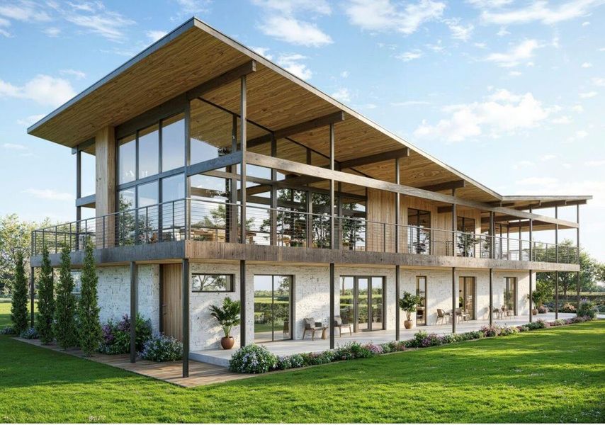 Rear view of house featuring a lawn and a balcony Rear view of house featuring a lawn and a balcony