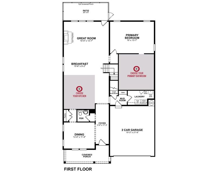 2D floor plan layout of this home in Friendship Village: Friendship Village Single-Family, Apex, NC (Image 1).
