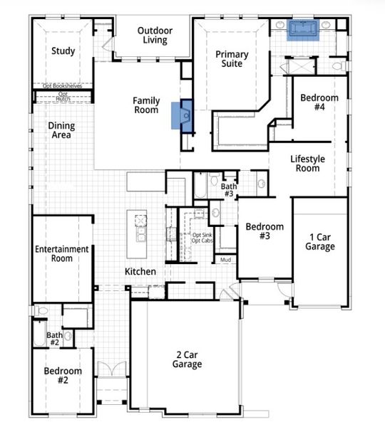 2D floor plan layout for the 283 by Highland Homes in Furst Ranch, Flower Mound, TX (Image 5).