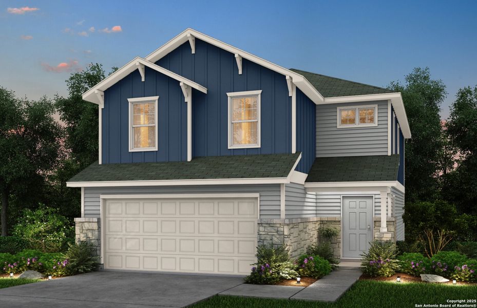 Front exterior of a new home in Lily Springs, Seguin, TX, highlighting curb appeal (Image 1). Front exterior of a new home in Lily Springs, Seguin, TX, highlighting curb appeal (Image 1).