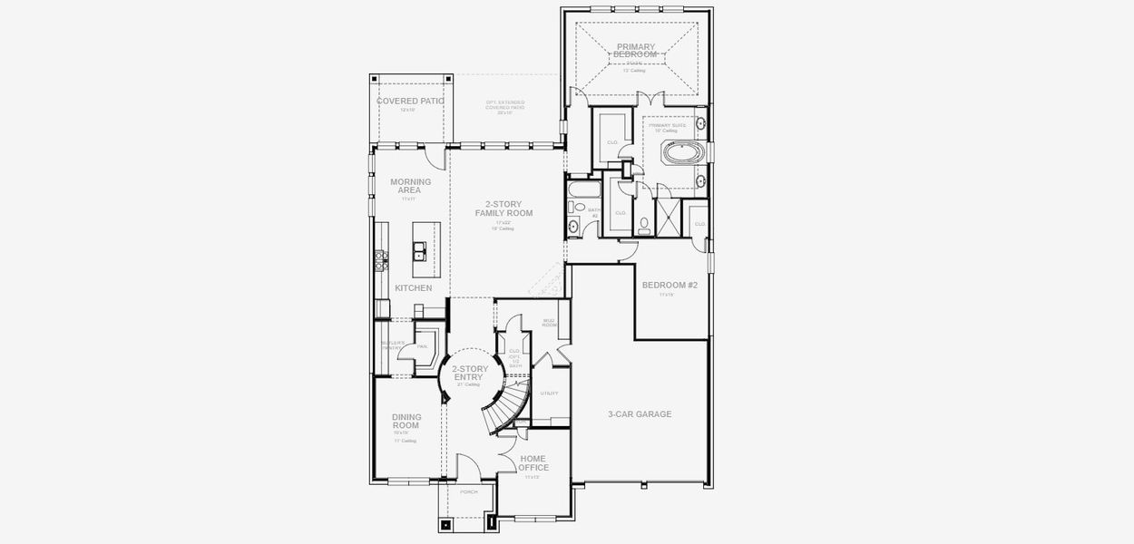 2D floor plan layout for the 3650W by Perry Homes in Mantua, Van Alstyne, TX (Image 4).