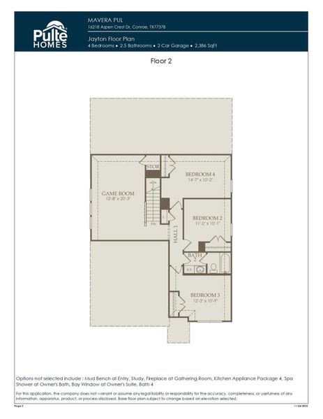 2D floor plan layout of this home in Mavera, Conroe, TX (Image 1).