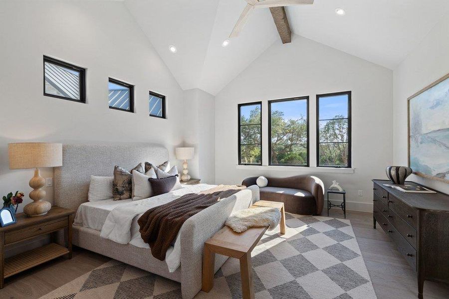 A private primary retreat filled with natural light. A private primary retreat filled with natural light.