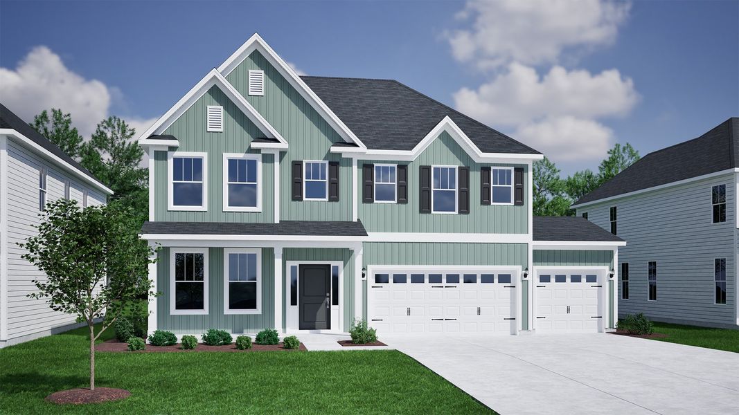 Representative exterior photo of a completed home built from the Keowee - Vanguard Collection by Mungo Homes in Hanes Lake, Winston-Salem, NC (Image 15).