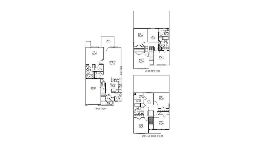 2D floor plan layout of this home in Pine Hills Townhomes at Cane Bay, Summerville, SC (Image 2).