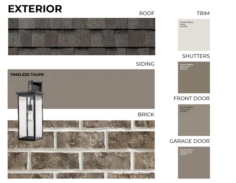 Exterior Finishes Specification. Detailing material and color selections for the property's exterior elements