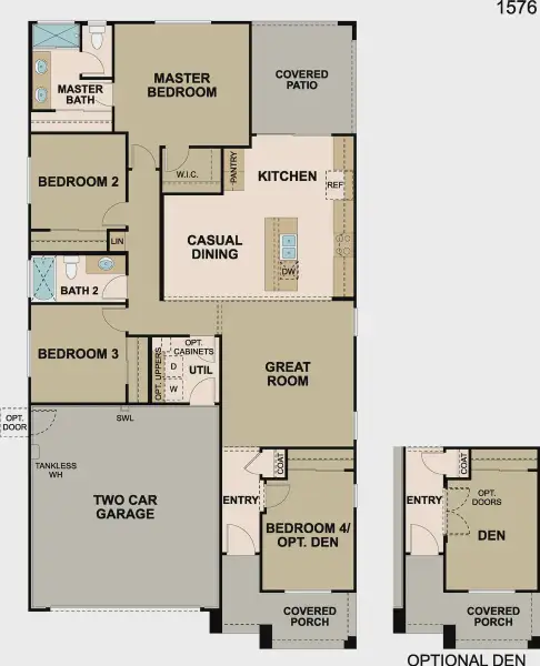 2D floor plan layout for the Granite Vista Avanti - Plan 1576 by Elliott Homes in Avanti at Granite Vista, Waddell, AZ (Image 5).