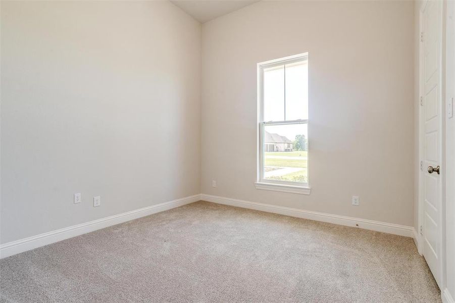 Unfurnished room featuring light carpet