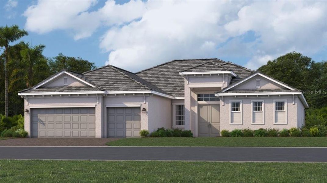 Front exterior of a new home in Harbor East: Estate Homes, Port Charlotte, FL, highlighting curb appeal (Image 1). Front exterior of a new home in Harbor East: Estate Homes, Port Charlotte, FL, highlighting curb appeal (Image 1).