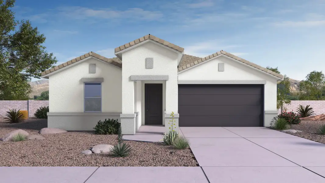 Representative exterior photo of a completed home built from the Laveen by D.R. Horton in Windrose, Waddell, AZ (Image 1). Representative exterior photo of a completed home built from the Laveen by D.R. Horton in Windrose, Waddell, AZ (Image 1).