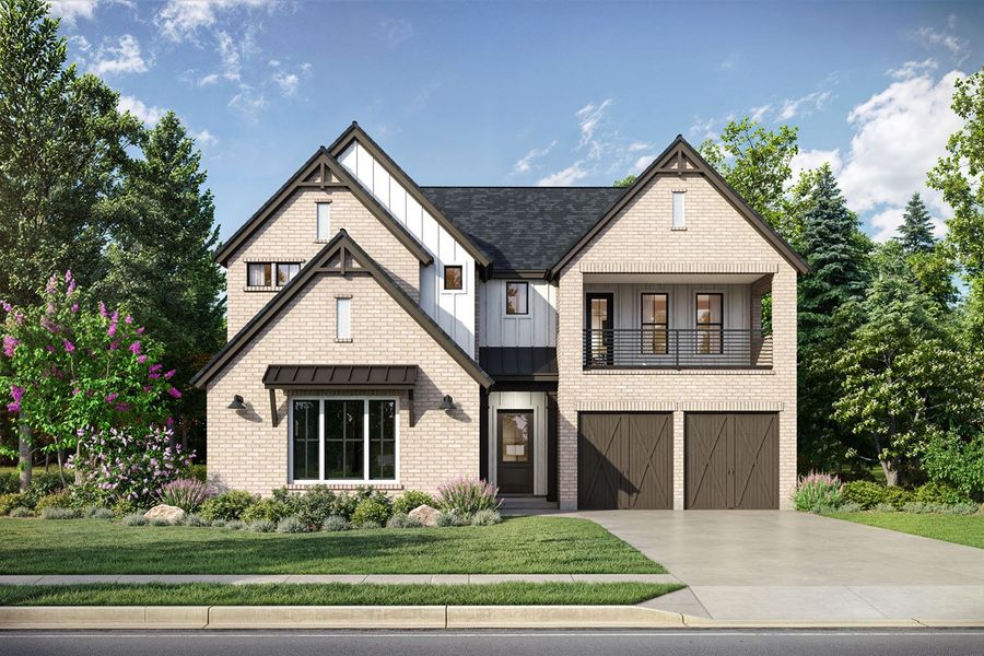 Representative exterior photo of a completed home built from the Monterey by Landon Homes in Fields - Brookside North, Frisco, TX (Image 6). Representative exterior photo of a completed home built from the Monterey by Landon Homes in Fields - Brookside North, Frisco, TX (Image 6).