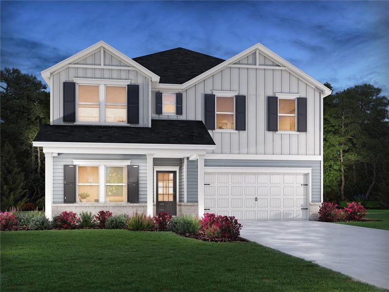 Front exterior of a new home in Preserve at Mountain Creek, Pendergrass, GA, highlighting curb appeal (Image 1). Front exterior of a new home in Preserve at Mountain Creek, Pendergrass, GA, highlighting curb appeal (Image 1).