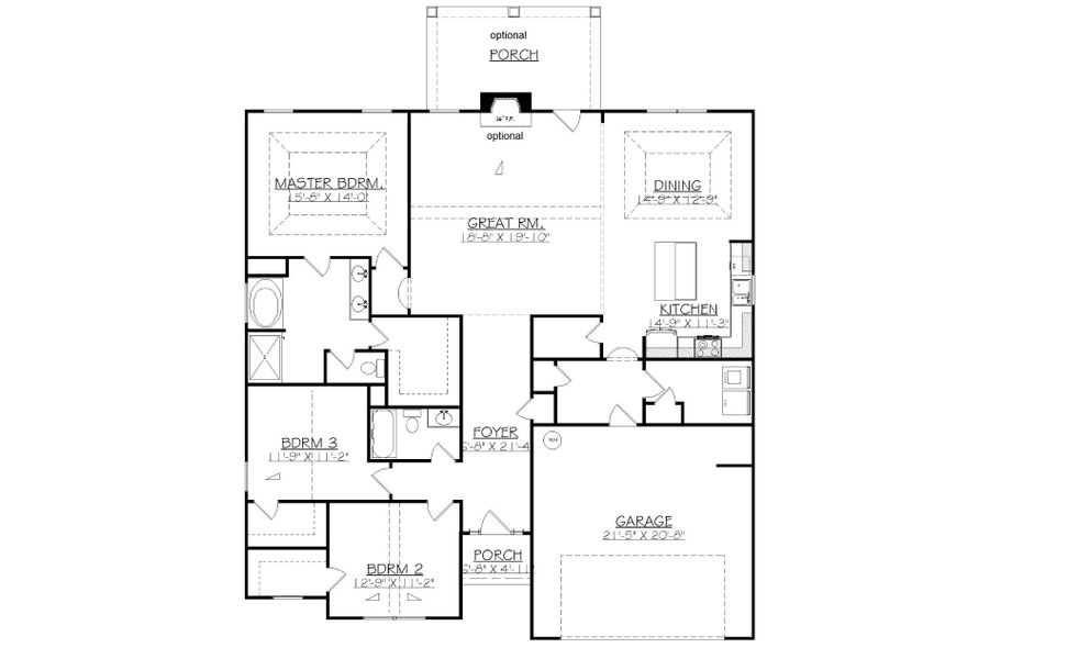 2D floor plan layout for the Aruba by Designer Homes of Georgia in Austin Heights, North Augusta, SC (Image 2).