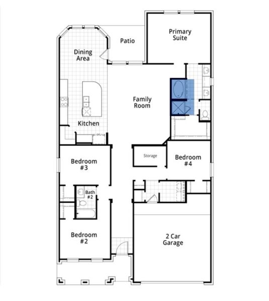 2D floor plan layout for the Amberley Plan by Highland Homes in Goodland: 53ft. lots, Midlothian, TX (Image 3).