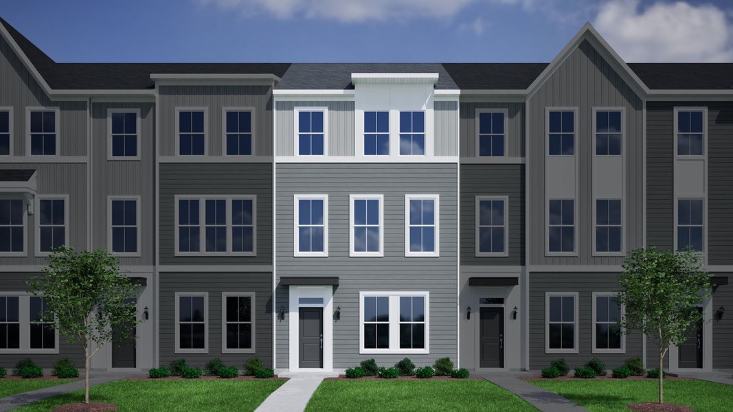 Representative exterior photo of a completed home built from the Daphne 3-Story 2-Car Garage - Vanguard Collection by Mungo Homes in Avenue One, Castle Hayne, NC (Image 14). Representative exterior photo of a completed home built from the Daphne 3-Story 2-Car Garage - Vanguard Collection by Mungo Homes in Avenue One, Castle Hayne, NC (Image 14).