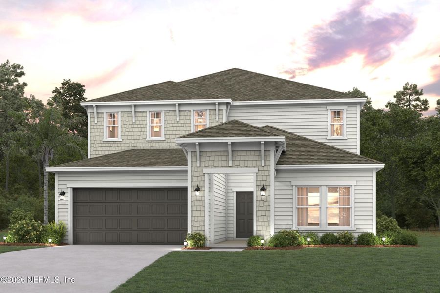 Front exterior of a new home in Reserve East, Flagler Beach, FL, highlighting curb appeal (Image 7).