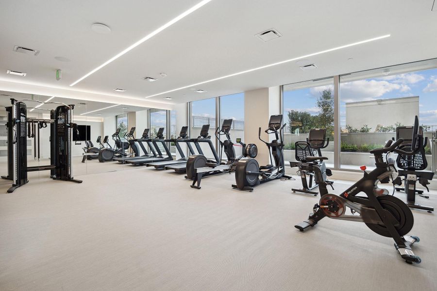 Exceed your fitness goals in the state-of-the-art fitness center overlooking the pool deck. Exceed your fitness goals in the state-of-the-art fitness center overlooking the pool deck.