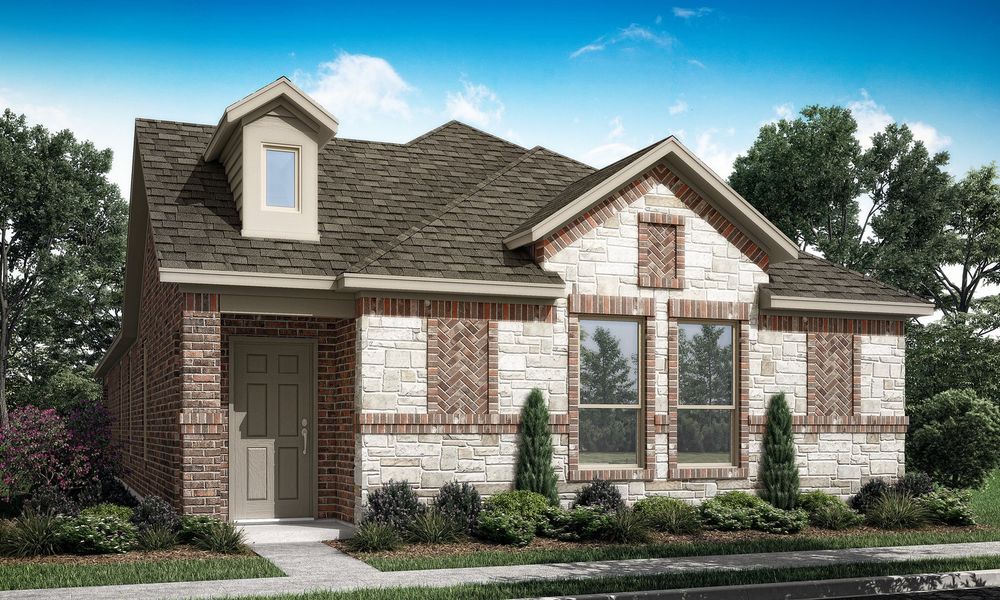 Representative exterior photo of a completed home built from the Sonata by Impression Homes in Redden Farms – Active Adult, Midlothian, TX (Image 2). Representative exterior photo of a completed home built from the Sonata by Impression Homes in Redden Farms – Active Adult, Midlothian, TX (Image 2).
