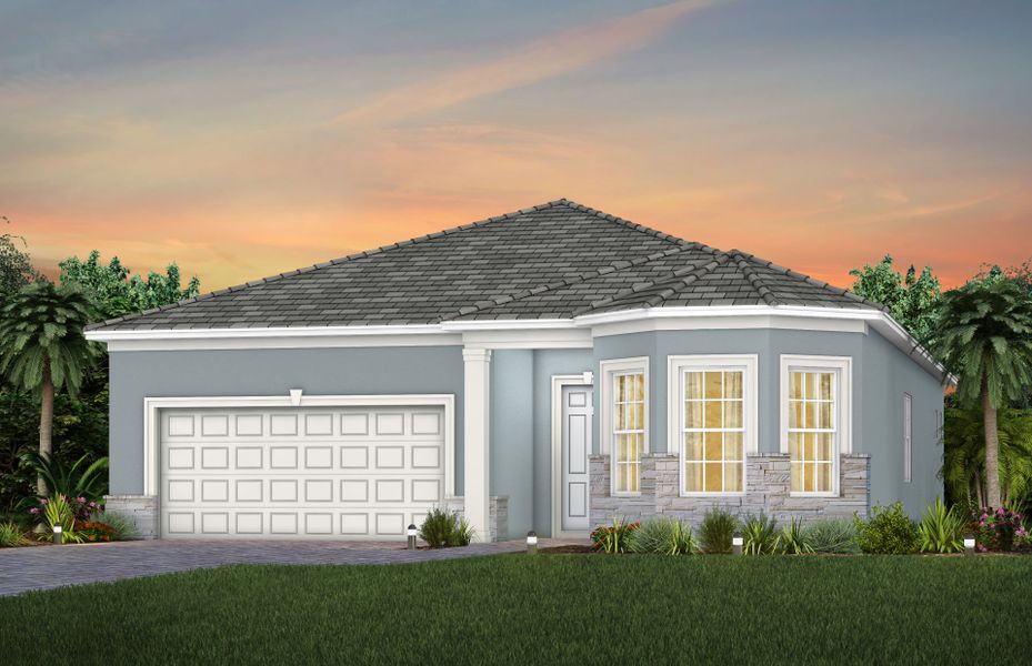 Front exterior of a new home in Highpointe, Stuart, FL, highlighting curb appeal (Image 26).