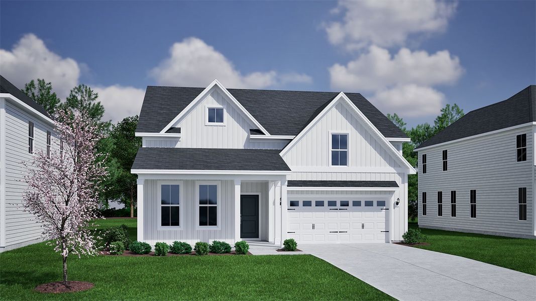 Representative exterior photo of a completed home built from the Davis - Vanguard Collection by Mungo Homes in Ovation at Sweetbrier, Durham, NC (Image 10).