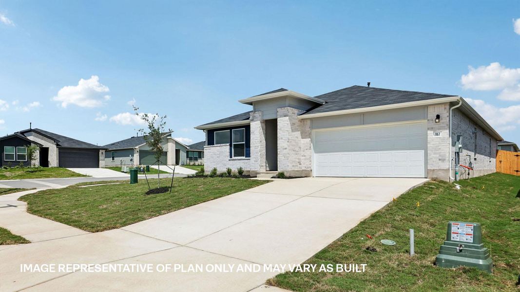 Front exterior of a new home in Southgrove, Kyle, TX, highlighting curb appeal (Image 19). Front exterior of a new home in Southgrove, Kyle, TX, highlighting curb appeal (Image 19).