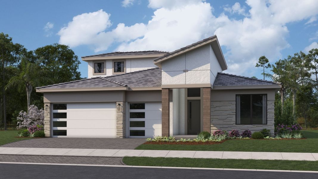 Representative exterior photo of a completed home built from the Priscilla by Kolter Homes in Esprit at Avenir, Palm Beach Gardens, FL (Image 30).