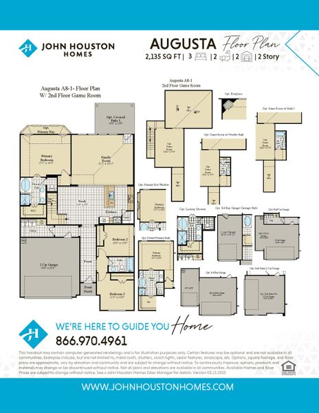 2D floor plan layout for the Augusta by John Houston Homes in BridgeWater - Phase 1, Midlothian, TX (Image 3).