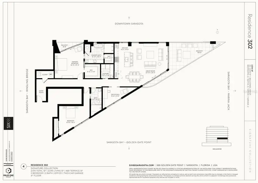 2D floor plan layout of this home in SIX88, Sarasota, FL (Image 5).