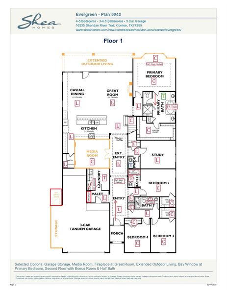 2D floor plan layout of this home in Evergreen 60', Conroe, TX (Image 5).