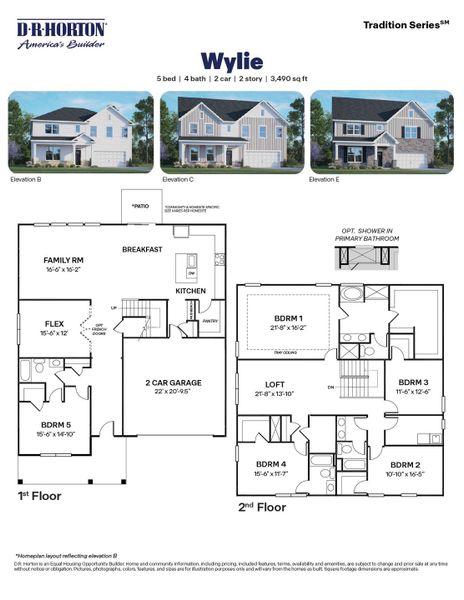 2D floor plan layout for the Wylie by D.R. Horton in Eagle Creek, Fuquay Varina, NC (Image 3).