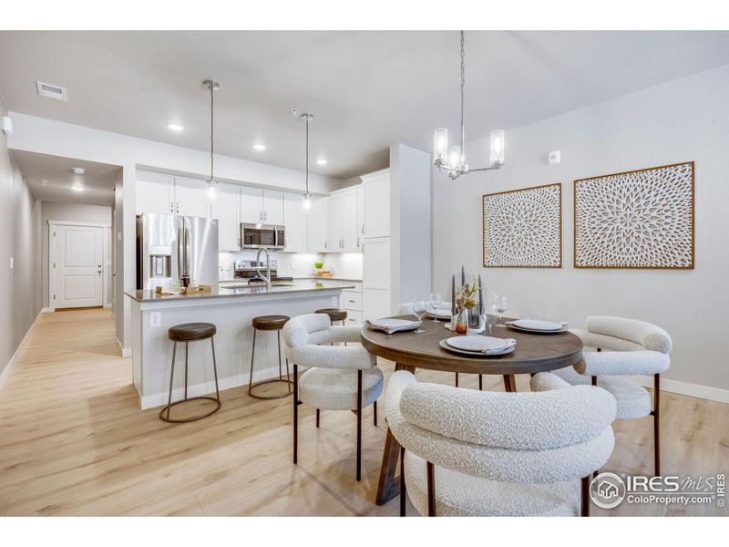 Bright, open kitchen and dining