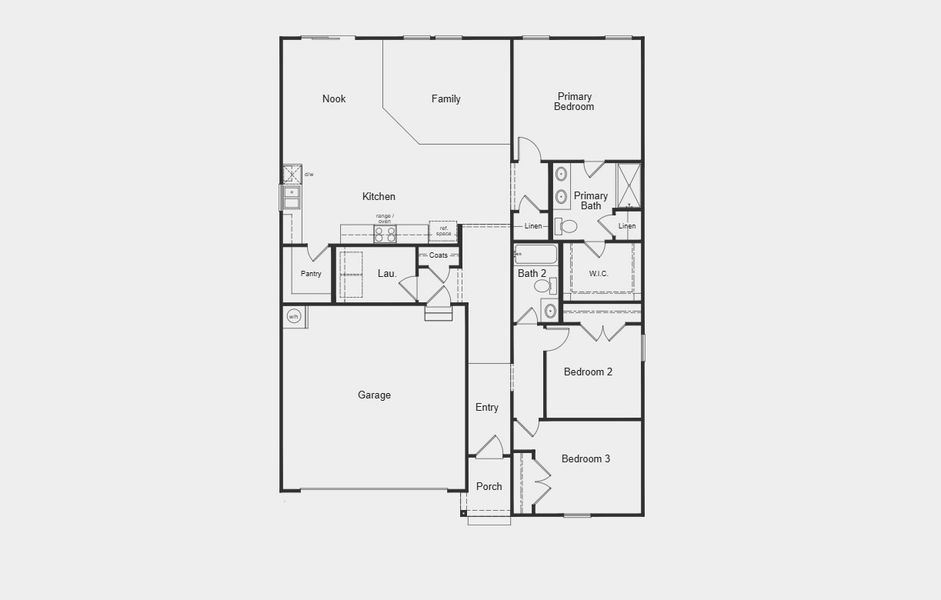 2D floor plan layout for the 1602 Modeled by KB Home in Wellington Pointe Classic, Monroe, NC (Image 4). 2D floor plan layout for the 1602 Modeled by KB Home in Wellington Pointe Classic, Monroe, NC (Image 4).