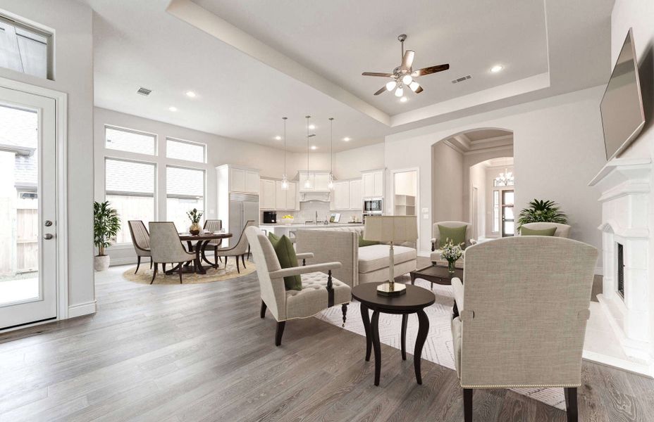 Representative furnished interior of a home built from the 2349 by Ravenna Homes in The Highlands 55′, Porter (Image 7). Representative furnished interior of a home built from the 2349 by Ravenna Homes in The Highlands 55′, Porter (Image 7).