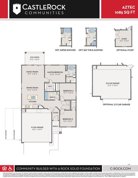 2D floor plan layout for the Aztec by CastleRock Communities in Perkinsville, Chino Valley, AZ (Image 3).