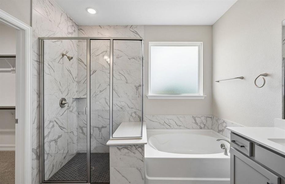 Separate tub and shower in owners bath Separate tub and shower in owners bath