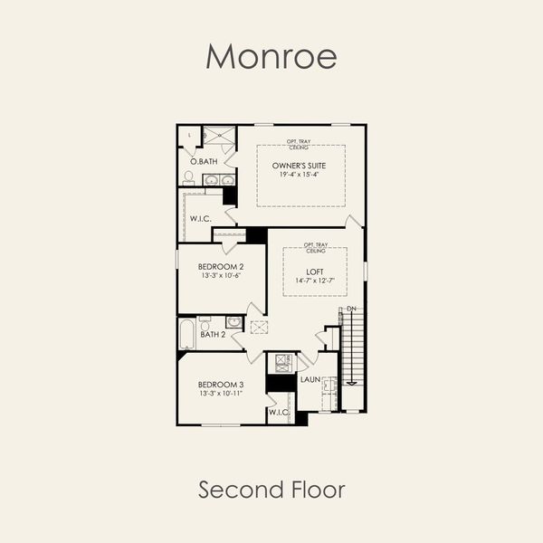 2D floor plan layout for the Monroe by Pulte Homes in Crosswinds, Kyle, TX (Image 5).