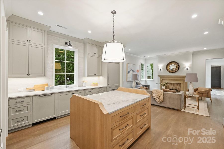 Open floor plan, custom cabinetry