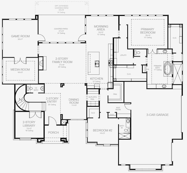 2D floor plan layout for the 4354A by Perry Homes in Thornebrook 1 Acre, Bulverde, TX (Image 3). 2D floor plan layout for the 4354A by Perry Homes in Thornebrook 1 Acre, Bulverde, TX (Image 3).