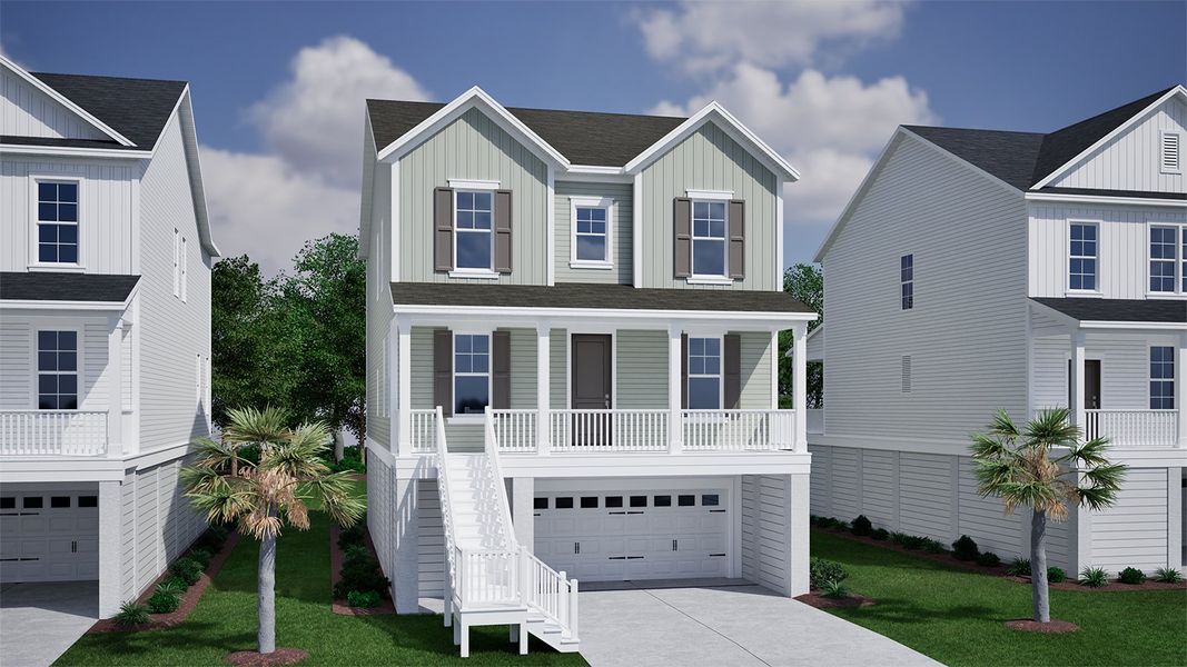 Representative exterior photo of a completed home built from the Folly - Coastal Collection by Mungo Homes in Long Savanna, Charleston, SC (Image 2). Representative exterior photo of a completed home built from the Folly - Coastal Collection by Mungo Homes in Long Savanna, Charleston, SC (Image 2).